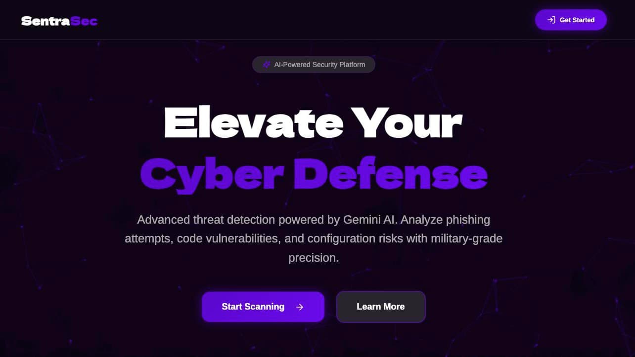 SentraSec AI landing page preview